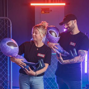 Alternative image of front side of SECTOR73 Eclipse-T-Shirt on female and male models.