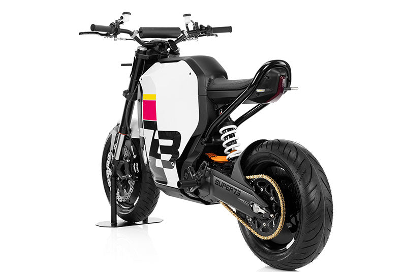 Rear angle studio shot view of Super73 C1X ebike on white background