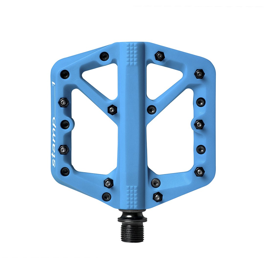 Blue Crankbrothers Stamp 1 Pedal on white background.