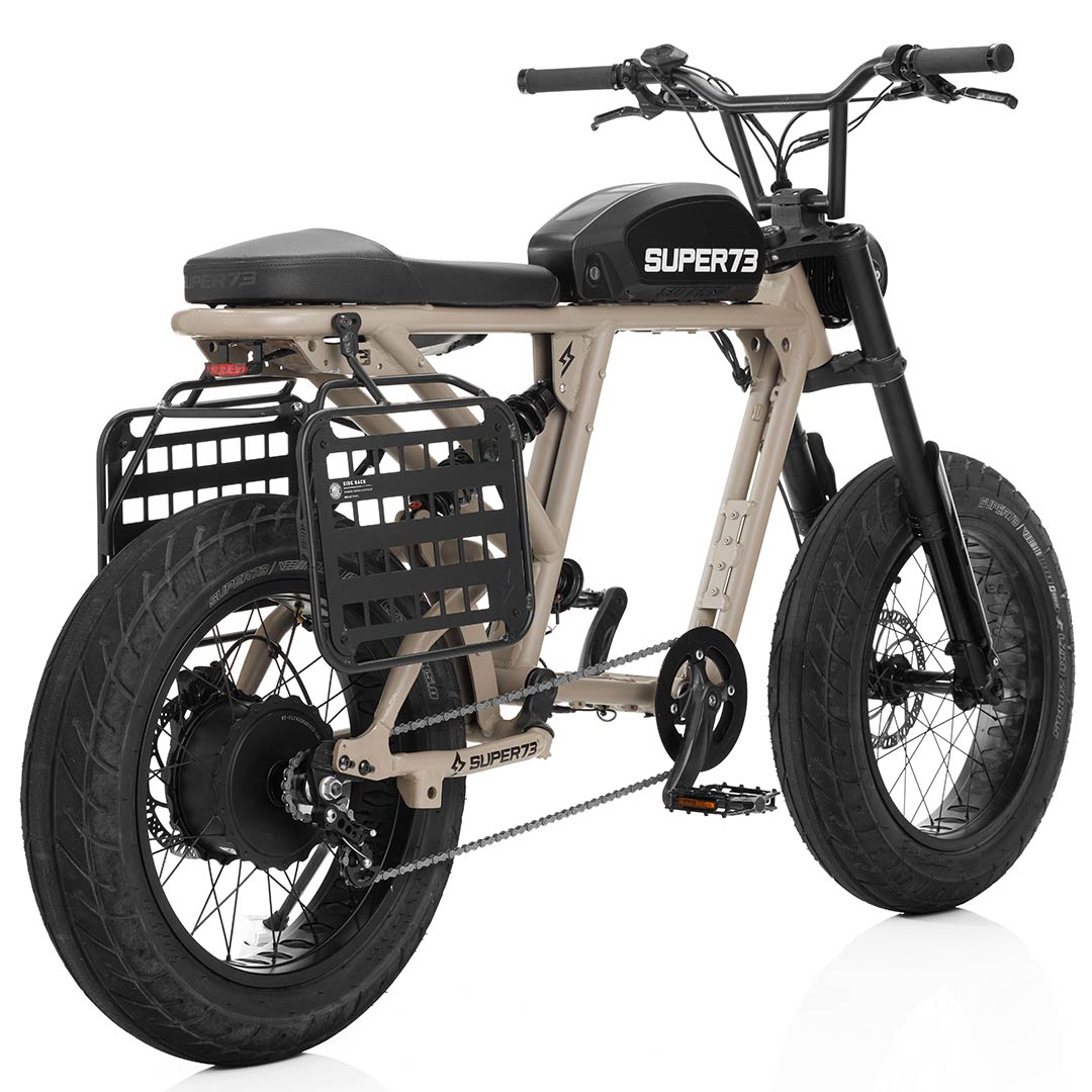 Angle view product image of the R Series Side Rack on bike.