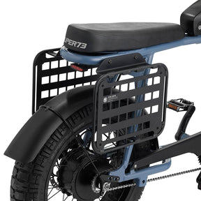 Side angle view of S2 Side Rack on Super73 ebike set to white background.