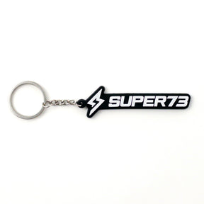 Front view of Super73 logo keychain.