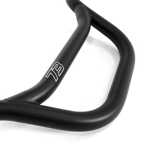 Closeup of the number 73 logo on the handlebar