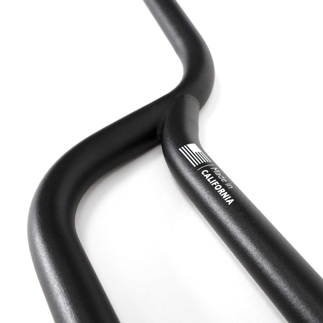 Close up of the handle bar label showing made in california