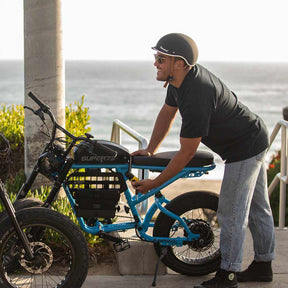 Lifestyle image of In-Frame MOLLE - R Series on bike with Chrome bag and Kryptonite U Lock