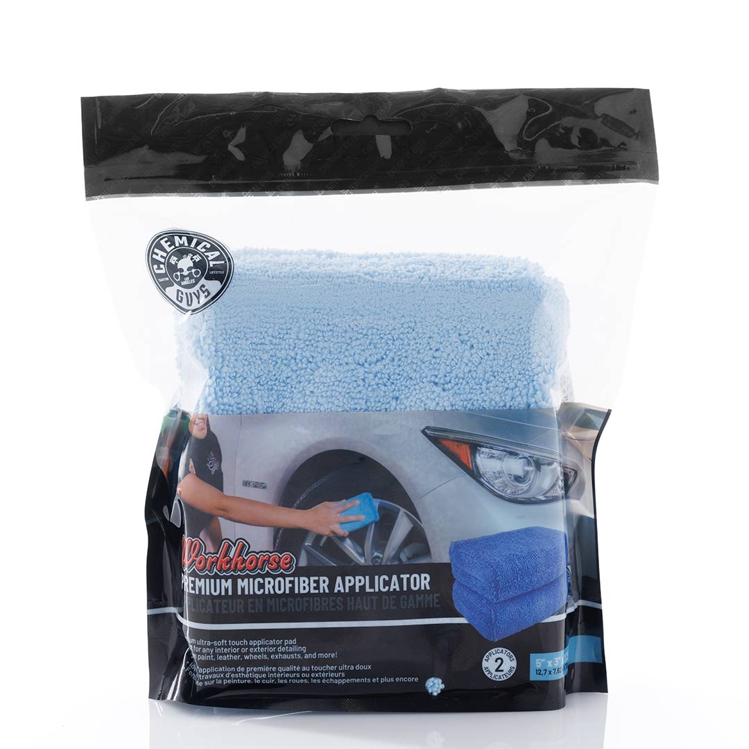 Studio image of SUPER73 x Chemical Guys Premium Grade Microfiber Applicators 2-Pack in packaging