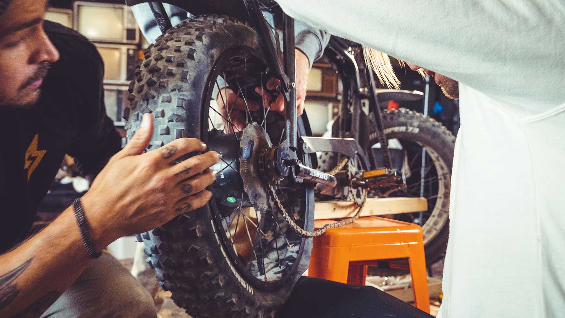 Mechanic doing repairs on Super73 RSD ebike