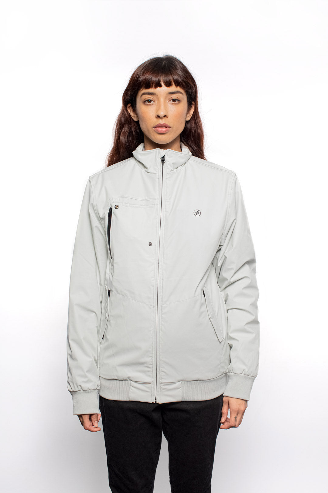 Female model wearing Royce Harrington Jacket in Chalk colorway.