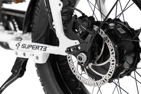 Closeup of the Super73-S2 in Bone White wheel hub