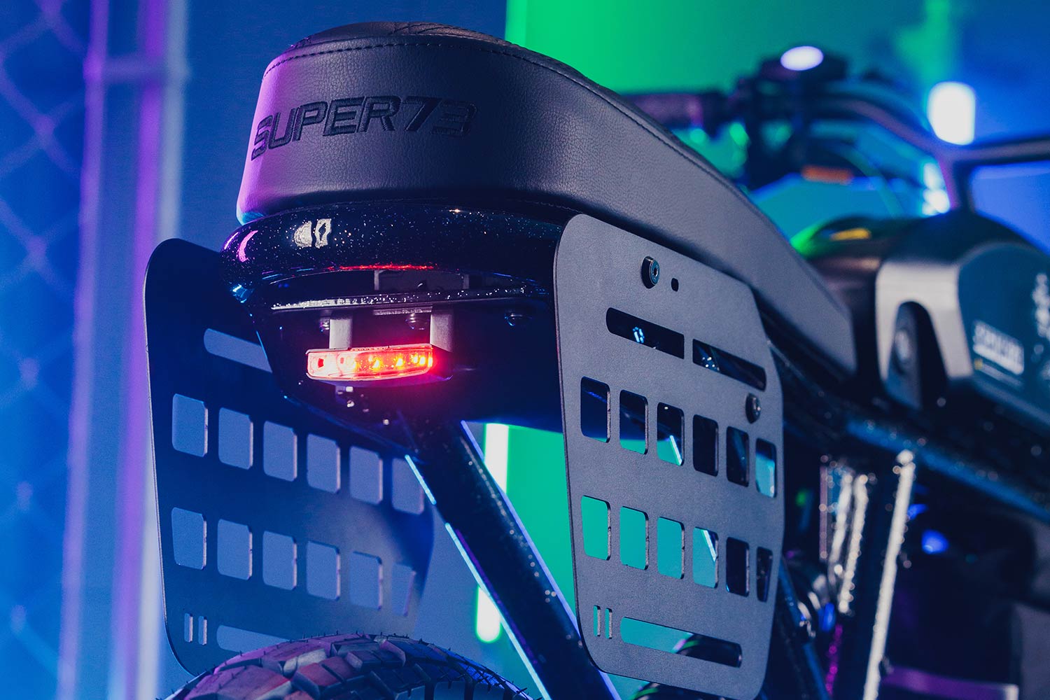 Closeup image of the SECTOR73 R Brooklyn Cosmic Dust bike MOLLE Pannels.