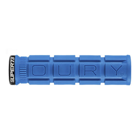 Blue SUPER73 x Oury Single-Sided Locked-On V2 Grip on white background.