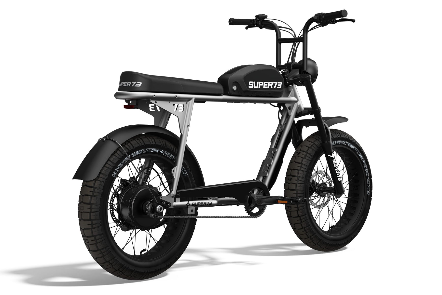 Rear view of S2: Metallic Aluminum, Super73 ebike