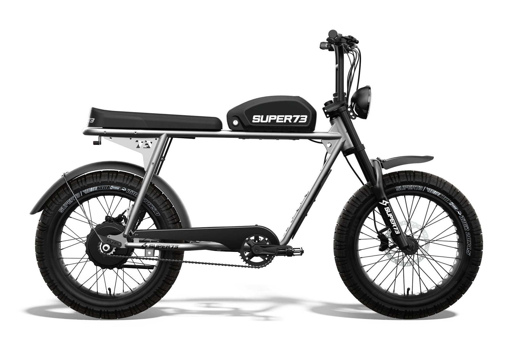 Side view of S2: Metallic Aluminum, Super73 ebike