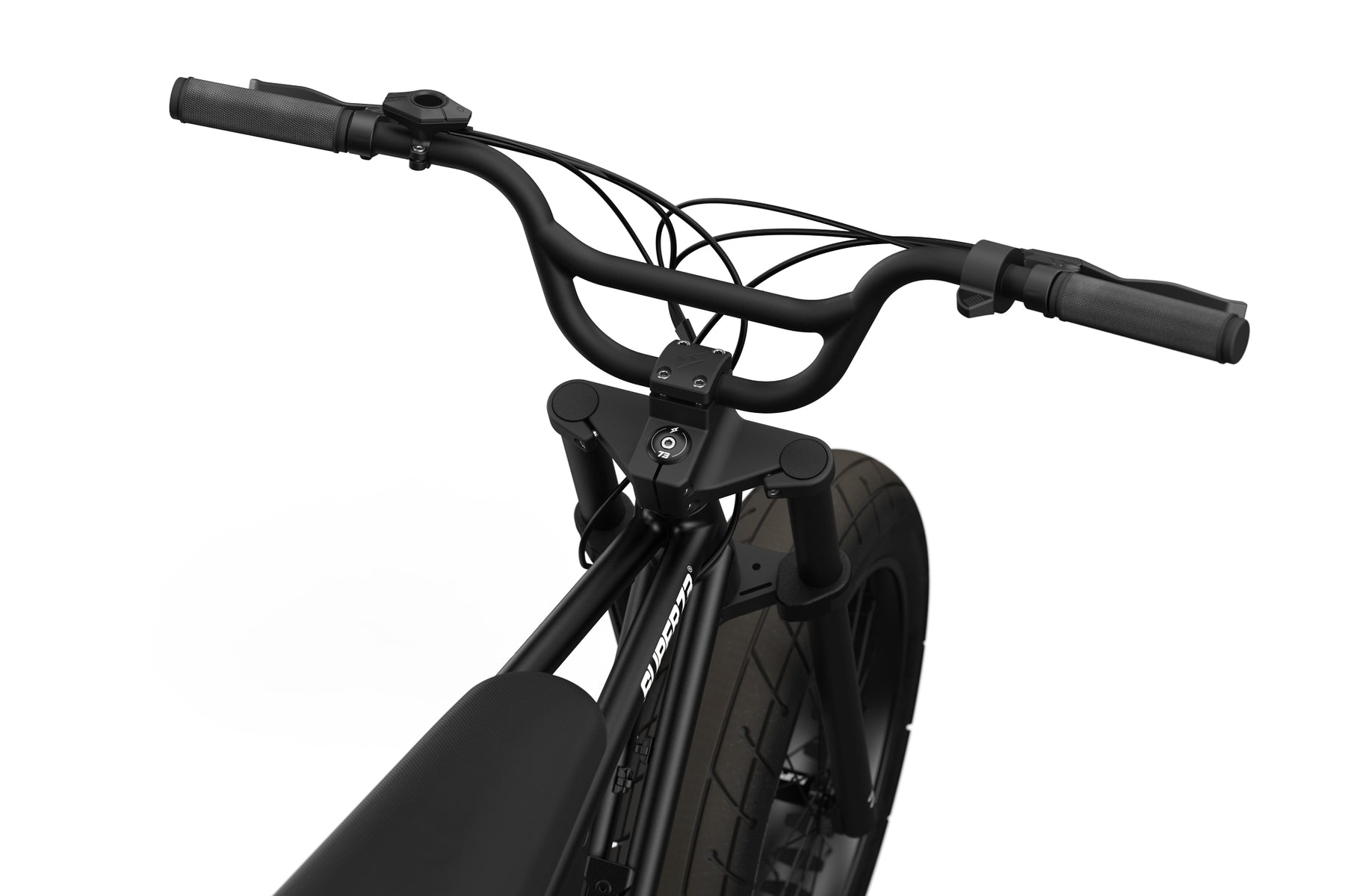Closeup of the SUPER73-ZX in Obsidian handlebars top view