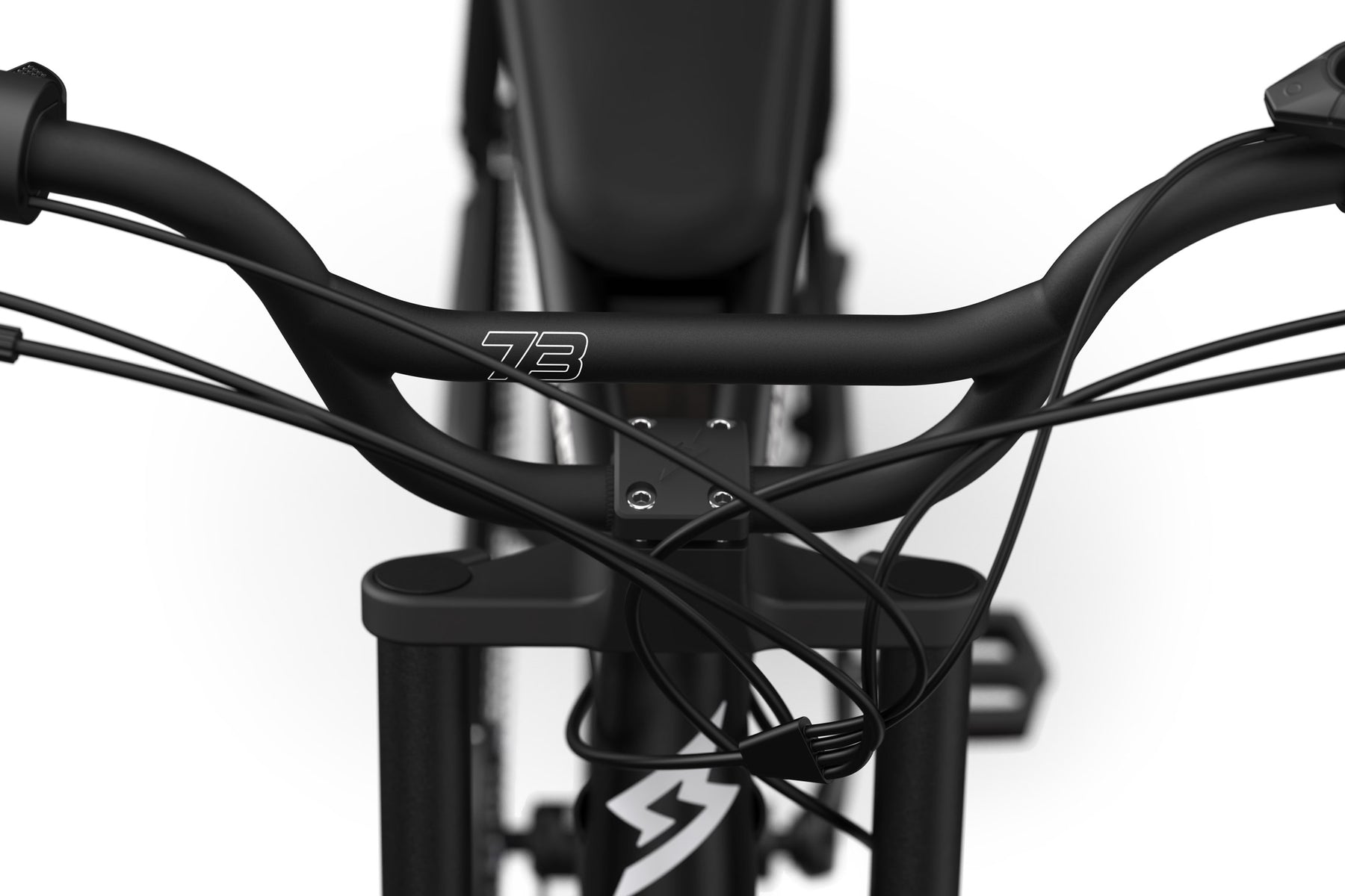Closeup of the SUPER73-ZX in Obsidian handlebars front view