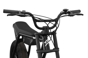 Closeup of the SUPER73-ZX in Obsidian LZRD handlebars