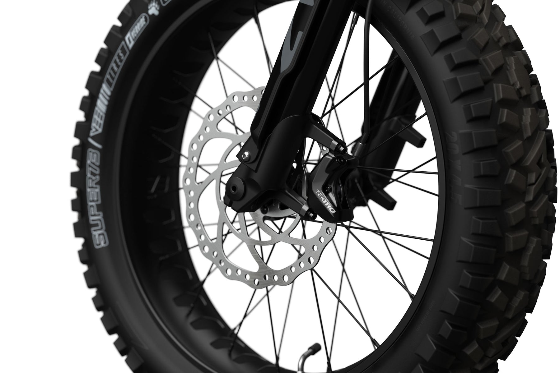 Closeup of Super73-R Adventure Sandstorm front tire