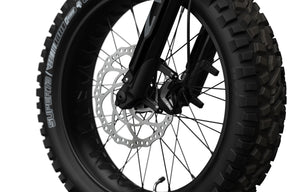 Closeup of Super73-R Adventure Sandstorm front tire