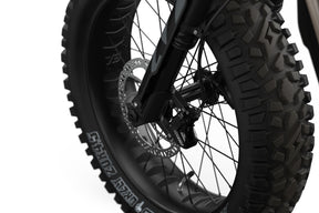 Closeup of Super73-S Adventure Sandstorm front tire