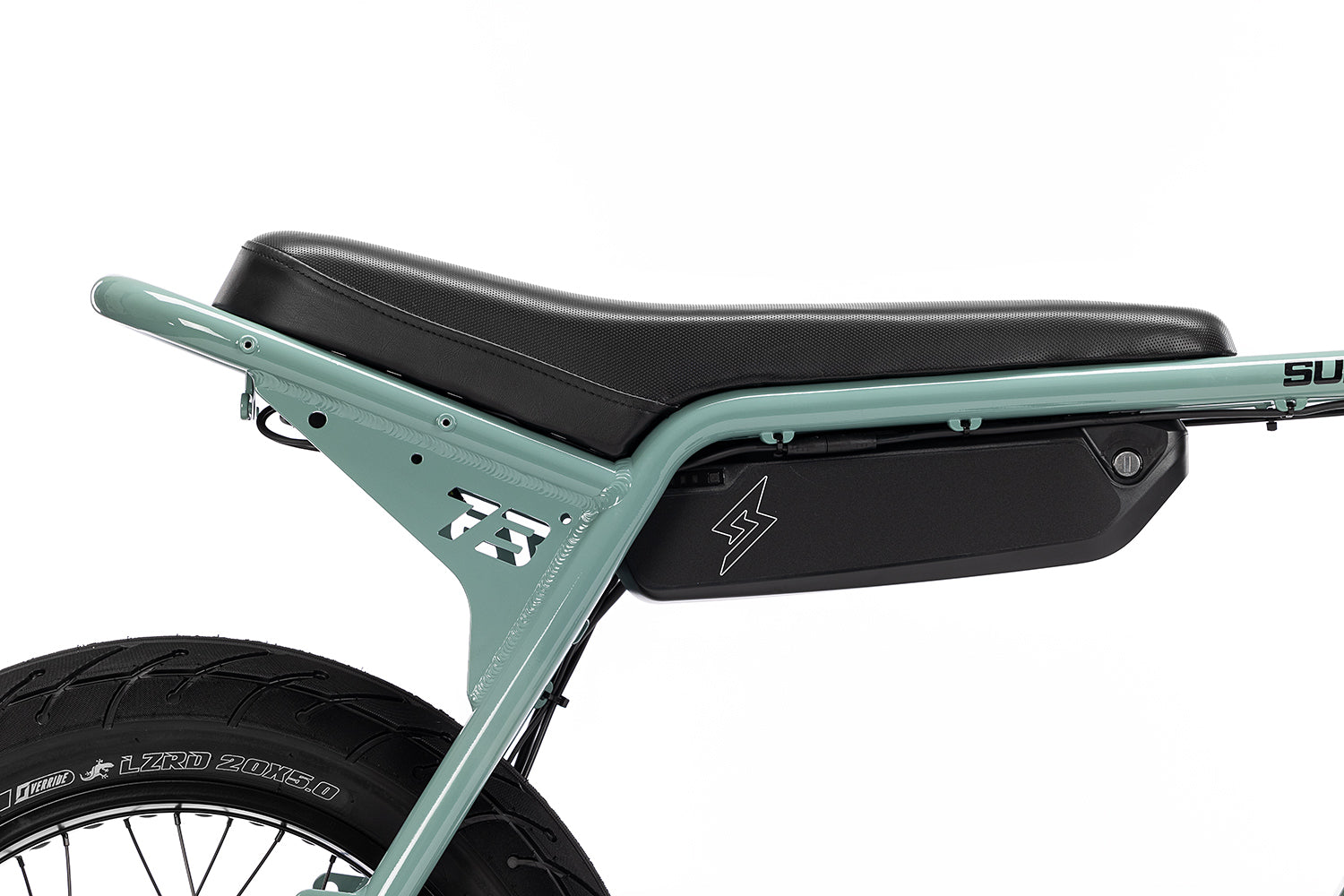 Closeup of the SUPER73-ZX in Agave Green seat